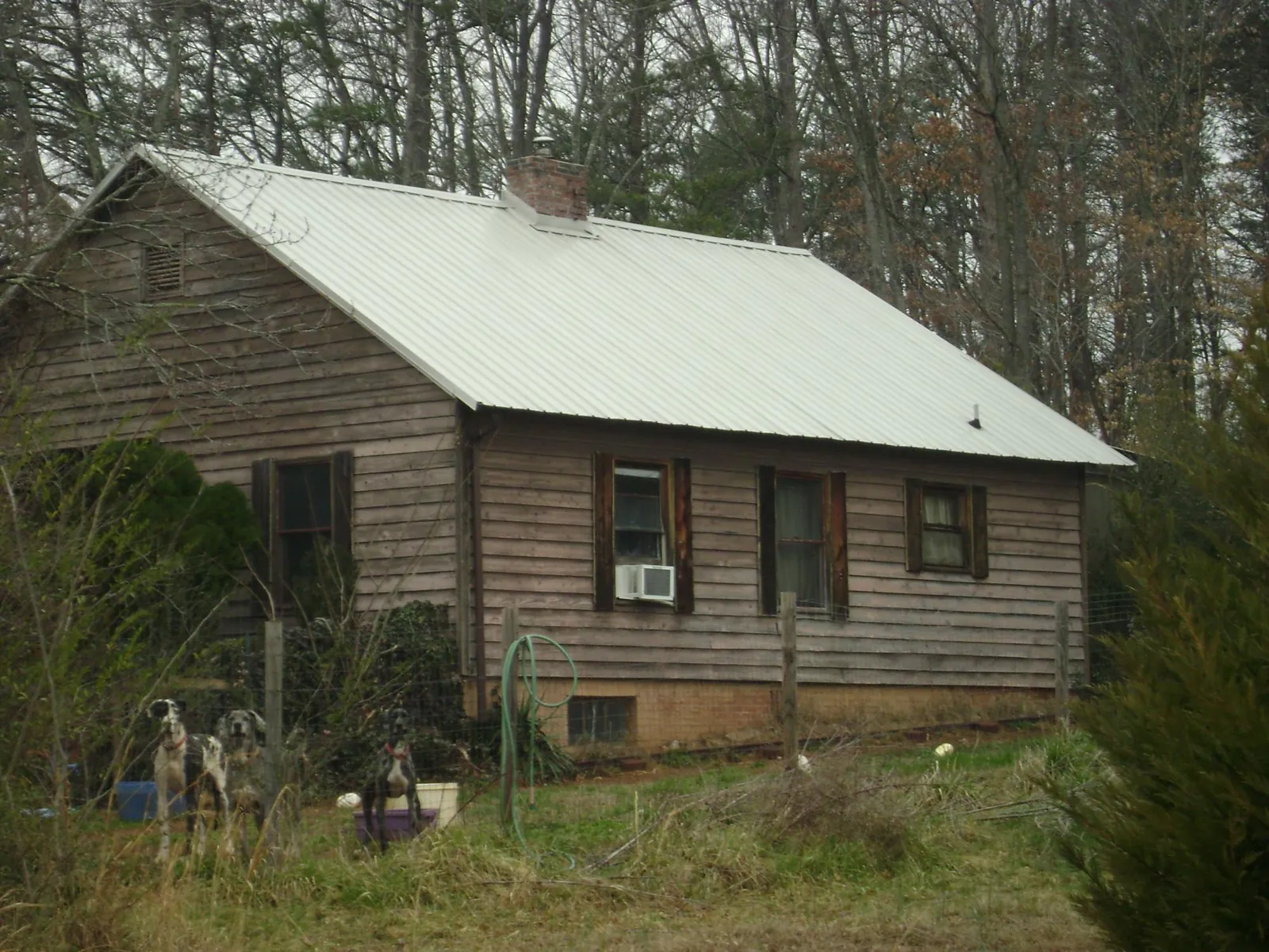 White metal roof on an old wood sided farmhouse, from a Asphalt Shingle Roof Repair job in Five Points
